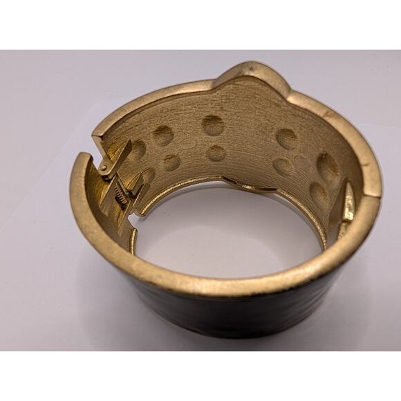 Lia Sophia Wide Hinged Cuff Bracelet Black Rhinestone Gold Tone - Picture 5 of 6